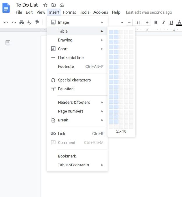 To do List Google Docs - Creation