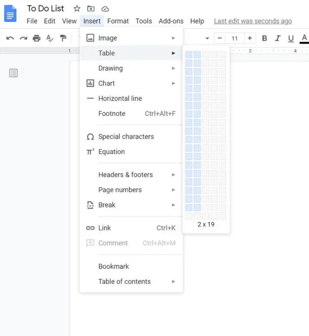 To do List Google Docs - Creation