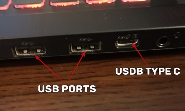 USB ports on a laptop