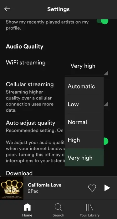 spotify very high sound quality