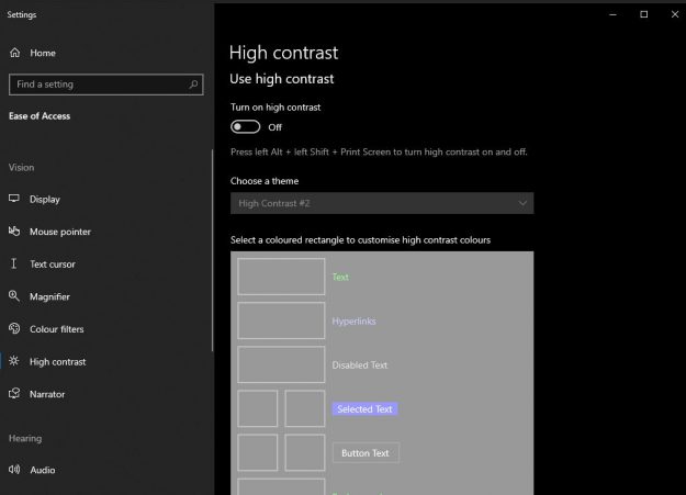 high contrast settings