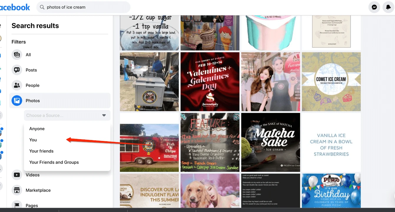 Filtering Facebook image search by year, posted location and more