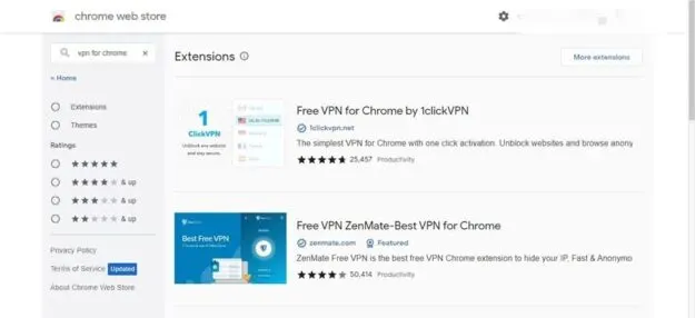 Search VPN Extensions